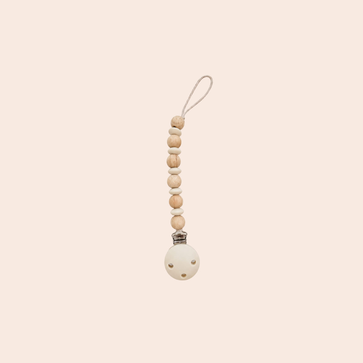 Pacifier Clip Beech wood and food-grade silicone beads Handmade with care